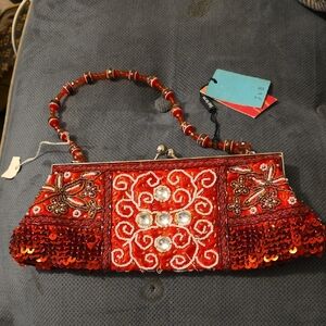 Red Beaded Sequin Evening Clutch